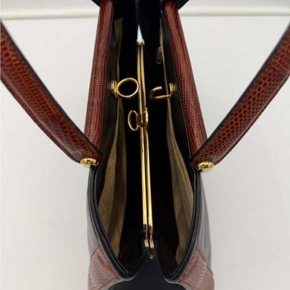 COLOMBO 1937 MILANO Black w/ Exotic Genuine LIZARD 36 FRAME Bag • Made in ITALY - Picture 11 of 15